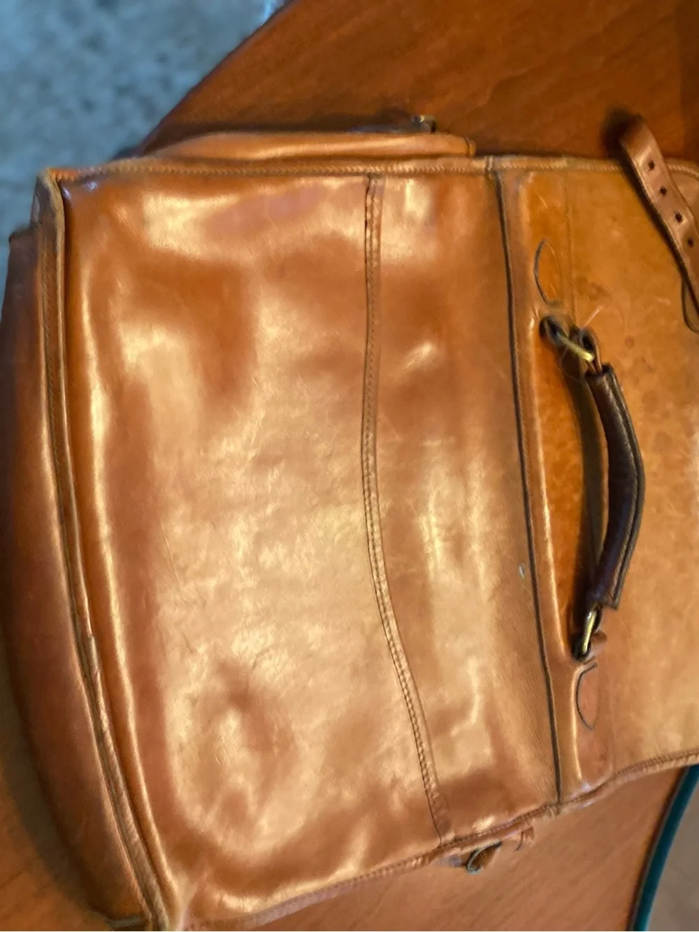 Boden Tan Leather Briefcase w/Buckle Straps. Great leather. Polish be great